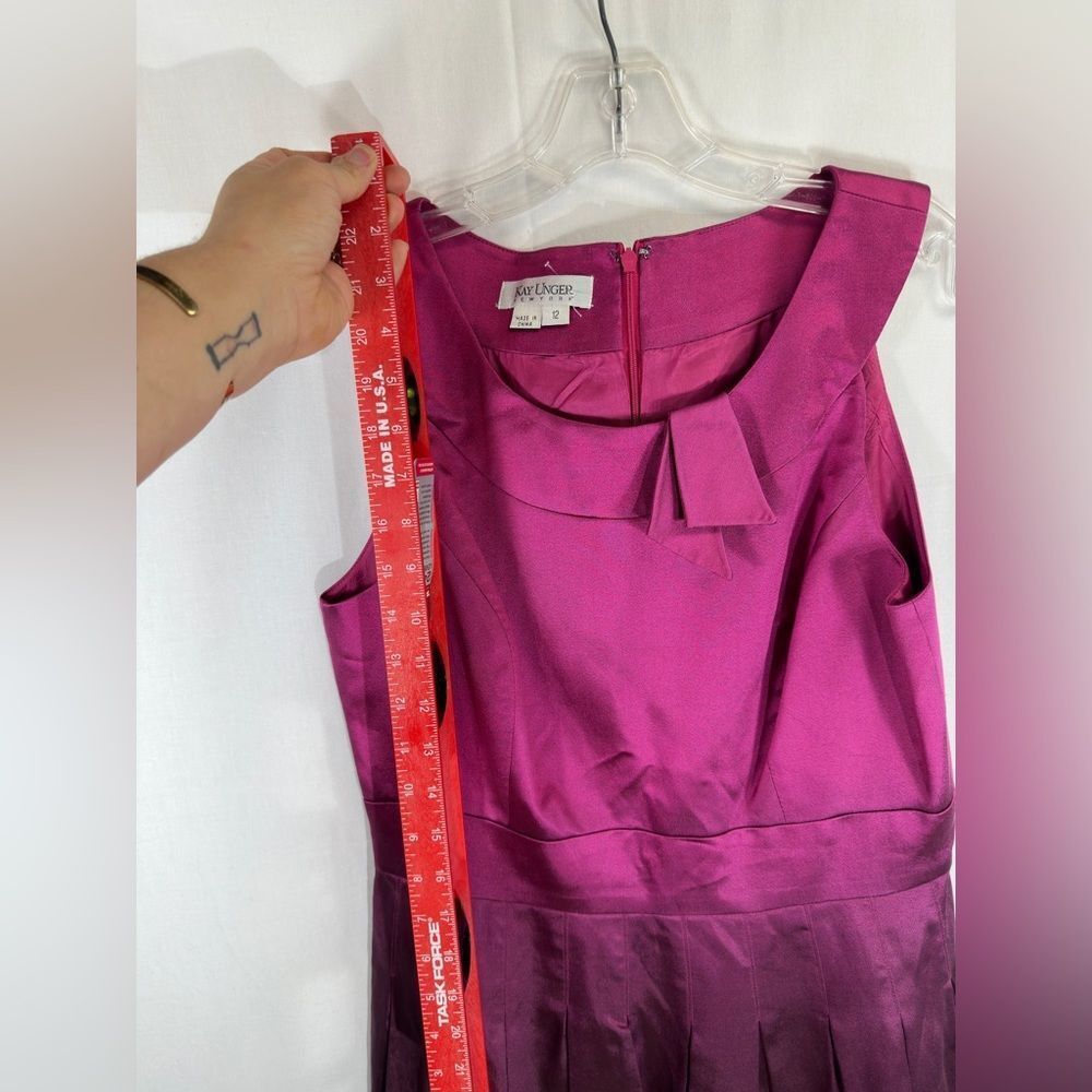 Kay Unger Silk Ombre Cocktail Dress Size 12 Purple Pink Fit & Flare Floral Hem - Picture 10 of 12